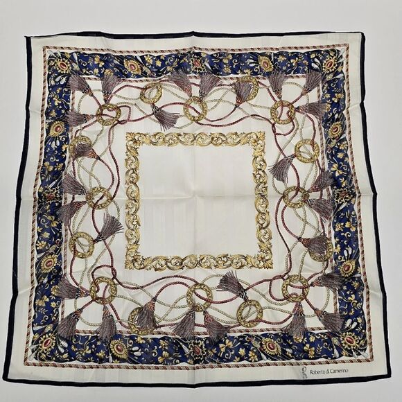 Roberta di Camerino Vintage Cotton Handkerchief Neckerchief Bandana Tassels - Picture 1 of 9